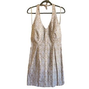 Jones New York Y2K Cream White Halter Neck Neutral Minimalist Mini Dress Size 12